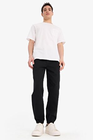 DeFacto Jogger Slim Fit Dar Kesim Beli Bağcıklı Gabardin Pantolon D8607AX25SPBK81