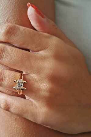 Taşlı Modern Tasarım Altın Kombin Yüzük