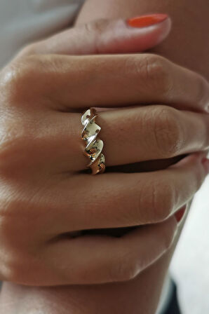 Geniş Burgu Altın Kombin Yüzük