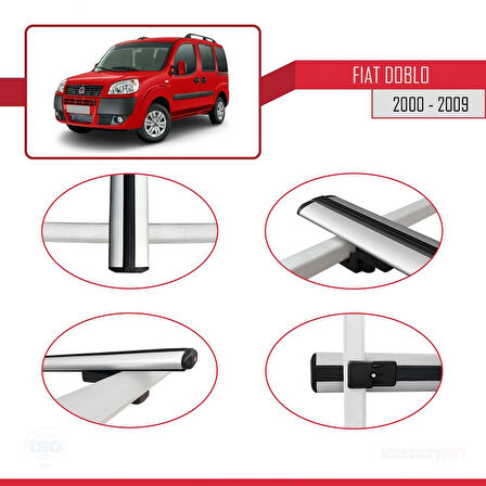 Fiat Doblo 2000-2009 Arası ile Uyumlu BASIC Model Ara Atkı Tavan Barı Gri 2 Adet