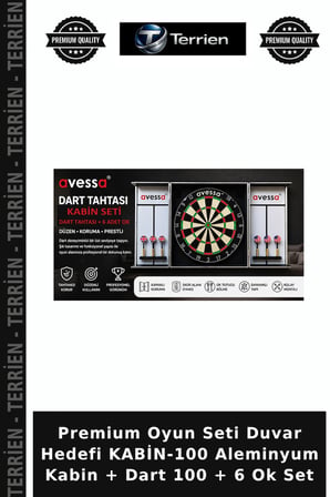 Premium Oyun Seti Duvar Hedefi KABİN-100 Aleminyum Kabin + Dart 100 + 6 Ok Set