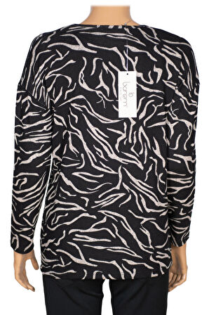 Barem Kadın Lina Büyük Beden Kışlık V Yaka Yumoş Siyah Bluz D07