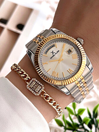 Daniel Klein Çelik Kordon Takvimli Kadran 30 Mt Suya Dayanıklı Kadın Kol Saati+Bileklik BFG.10038.G3