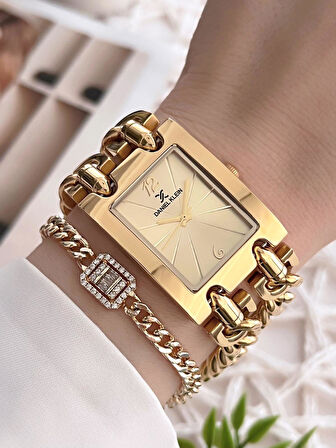 Daniel Klein Çelik Zincir Tasarım Kordonlu 30 Mt Suya Dayanıklı Kadın Kol Saati+Bileklik B.10036.S3