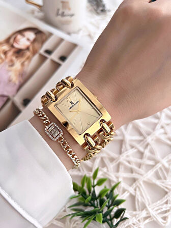 Daniel Klein Çelik Zincir Tasarım Kordonlu 30 Mt Suya Dayanıklı Kadın Kol Saati+Bileklik B.10036.S3