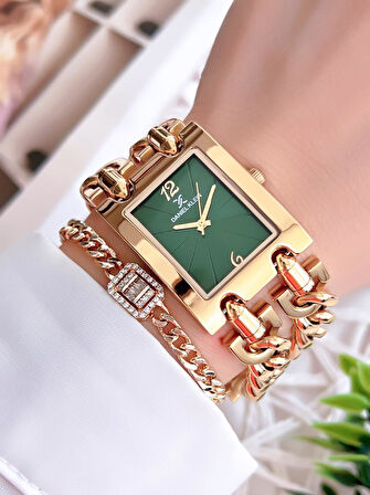 Daniel Klein Çelik Zincir Tasarım Kordonlu 30 Mt Suya Dayanıklı Kadın Kol Saati+Bileklik B.10036.S5