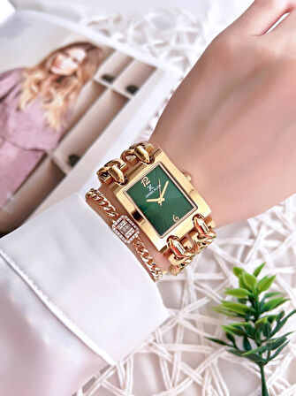 Daniel Klein Çelik Zincir Tasarım Kordonlu 30 Mt Suya Dayanıklı Kadın Kol Saati+Bileklik B.10036.S5