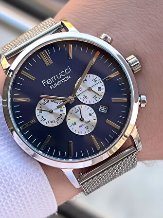 Ferrucci Çift Kordonlu Deri Ve Çelik Hasırlı İç Fonksiyonları Aktif 3 Atm Erkek Kol Saati EFC.03L.02