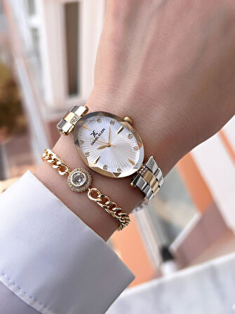 Daniel Klein Kristal Kesme Camlı Çelik Kordon 3Atm Suya Dayanıklı Kadın Kol Saati+Bileklik F13954.M3