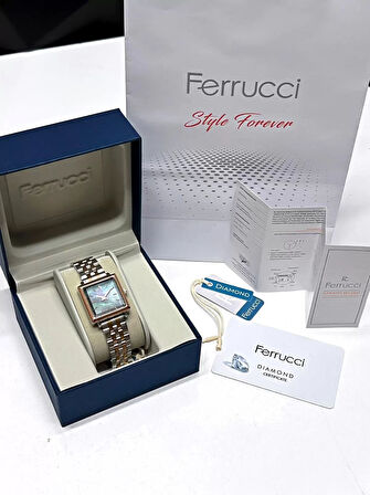 Ferrucci Kristal Camlı Çelik Kordon 2 Yıl Garantili 3 Atm Kadın Kol Saati+Bileklik NS.FRC.0041.L4