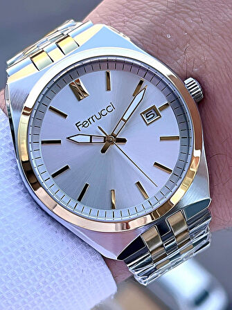 Ferrucci Çelik Kordon Takvimli Kadran 30 Mt Suya Dayanıklı Erkek Kol Saati F.FG03463.03