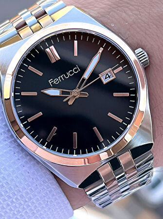 Ferrucci Çelik Kordon Takvimli Kadran 30 Mt Suya Dayanıklı Erkek Kol Saati F.FG03463.02
