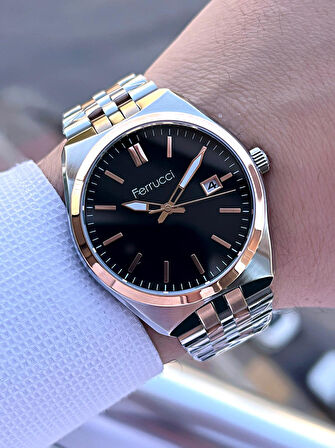 Ferrucci Çelik Kordon Takvimli Kadran 30 Mt Suya Dayanıklı Erkek Kol Saati F.FG03463.02