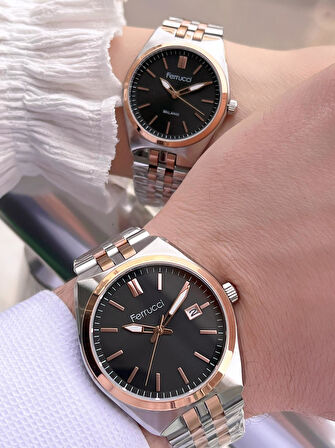 Ferrucci Çelik Kordon 3 Atm Suya Dayanıklı 2 Yıl Garantili Çiftlere Özel Kadın&Erkek Kol Saati CF.X1