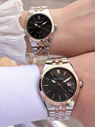 Ferrucci Çelik Kordon 3 Atm Suya Dayanıklı 2 Yıl Garantili Çiftlere Özel Kadın&Erkek Kol Saati CF.X1