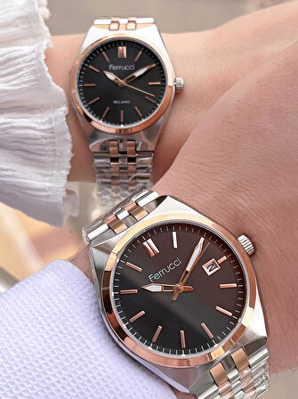 Ferrucci Çelik Kordon 3 Atm Suya Dayanıklı 2 Yıl Garantili Çiftlere Özel Kadın&Erkek Kol Saati CF.X1
