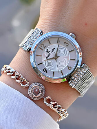 Daniel Klein Çelik Kordon 30 Mt Suya Dayanıklı Kadın Kol Saati+Bileklik BYN.13966.1