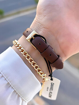 Daniel Klein Deri Kordon 30 Mt Suya Dayanıklı 2 Yıl Garantili Kadın Kol Saati+Bileklik BFG13943.3