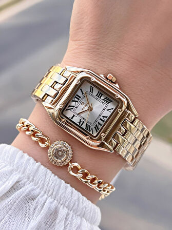 Homies Çelik Kordon 2 Yıl Garantili 30 Mt Suya Dayanıklı Kadın Kol Saati+Bileklik HM.B0146S1