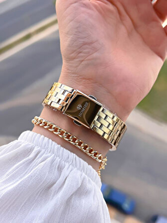 Homies Çelik Kordon 2 Yıl Garantili 30 Mt Suya Dayanıklı Kadın Kol Saati+Bileklik HM.B0146S1