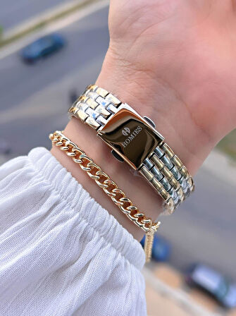 Homies Çelik Kordon 2 Yıl Garantili 30 Mt Suya Dayanıklı Kadın Kol Saati+Bileklik HM.B25531S4