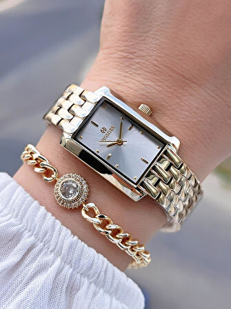 Homies Çelik Kordon 2 Yıl Garantili 30 Mt Suya Dayanıklı Kadın Kol Saati+Bileklik HM.B25531S2