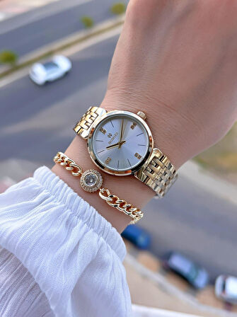 Homies Çelik Kordon 2 Yıl Garantili 30 Mt Suya Dayanıklı Kadın Kol Saati+Bileklik HM.B233240.1