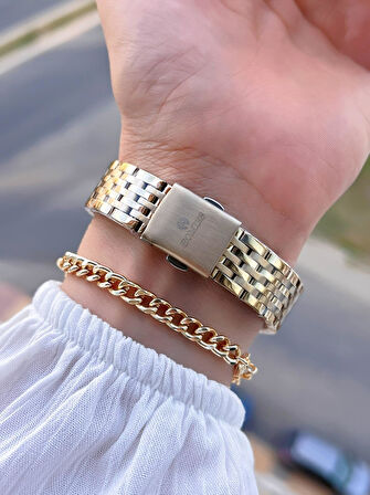 Homies Çelik Kordon 2 Yıl Garantili 30 Mt Suya Dayanıklı Kadın Kol Saati+Bileklik HM.B233240.1