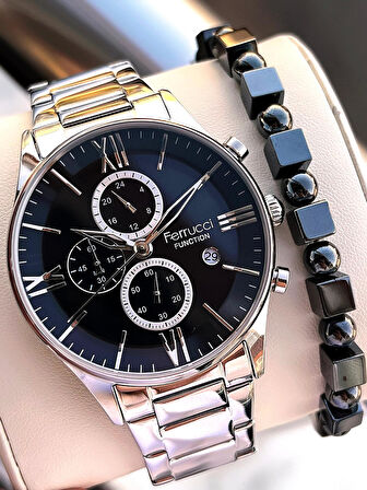 Ferrucci Çelik Kordon İç Fonksiyonları Aktif 2 Yıl Garantili Erkek Kol Saati+Bileklik F.FGG233.01