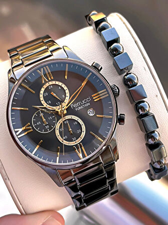 Ferrucci Çelik Kordon İç Fonksiyonları Aktif 2 Yıl Garantili Erkek Kol Saati+Bileklik F.FGG233.03