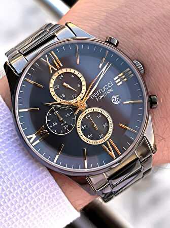 Ferrucci Çelik Kordon İç Fonksiyonları Aktif 2 Yıl Garantili Erkek Kol Saati+Bileklik F.FGG233.03