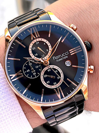 Ferrucci Çelik Kordon İç Fonksiyonları Aktif 2 Yıl Garantili Erkek Kol Saati+Bileklik F.FGG233.04
