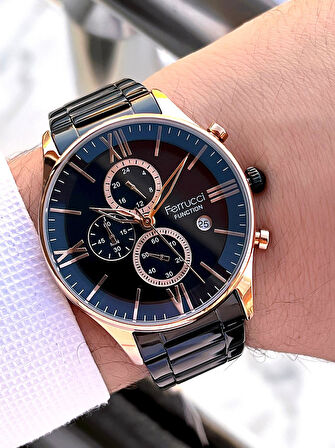 Ferrucci Çelik Kordon İç Fonksiyonları Aktif 2 Yıl Garantili Erkek Kol Saati+Bileklik F.FGG233.04