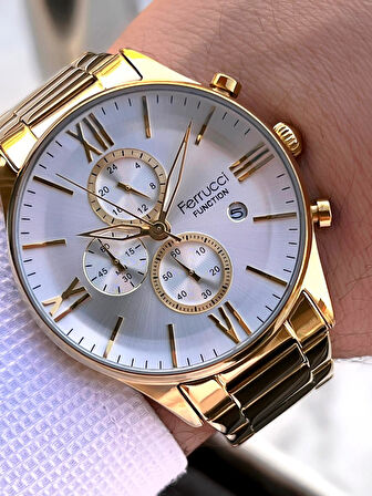 Ferrucci Çelik Kordon İç Fonksiyonları Aktif 2 Yıl Garantili Erkek Kol Saati+Bileklik F.FGG233.05