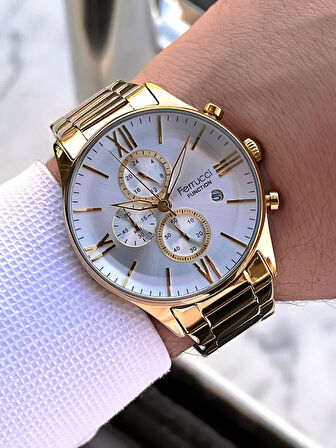 Ferrucci Çelik Kordon İç Fonksiyonları Aktif 2 Yıl Garantili Erkek Kol Saati+Bileklik F.FGG233.05