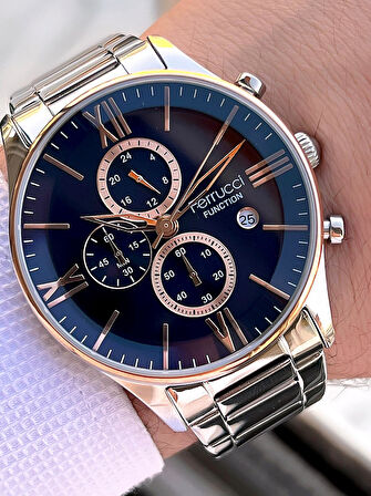 Ferrucci Çelik Kordon İç Fonksiyonları Aktif 2 Yıl Garantili Erkek Kol Saati+Bileklik F.FGG233.06