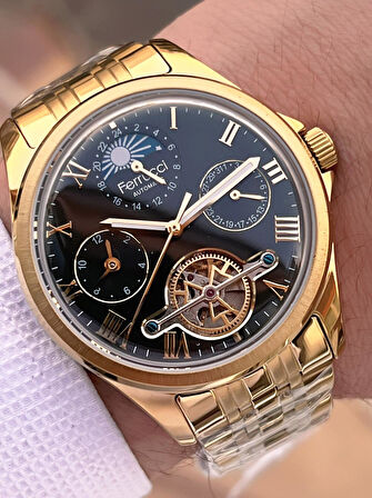 Ferrucci Otomatik Mehtap Ve Güneş Kadranlı Bileklik Hediyeli 3 Atm Erkek Kol Saat FF.G3606.3