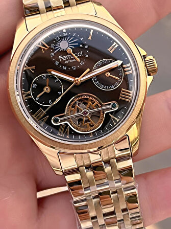 Ferrucci Otomatik Mehtap Ve Güneş Kadranlı Bileklik Hediyeli 3 Atm Erkek Kol Saat FF.G3606.3
