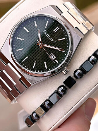 Ferrucci Çelik Kordon Takvimli Kadran 2 Yıl Garantili 3Atm Suya Dayanıklı Erkek Kol Saati F.U3625.02