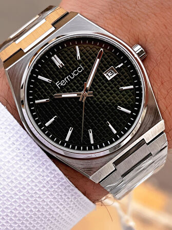 Ferrucci Çelik Kordon Takvimli Kadran 2 Yıl Garantili 3Atm Suya Dayanıklı Erkek Kol Saati F.U3625.02
