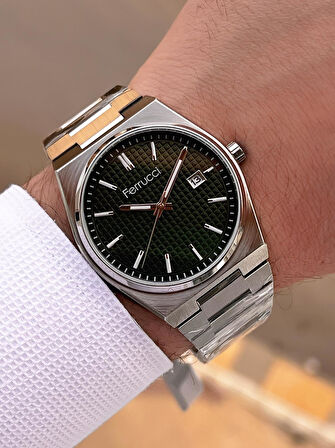 Ferrucci Çelik Kordon Takvimli Kadran 2 Yıl Garantili 3Atm Suya Dayanıklı Erkek Kol Saati F.U3625.02