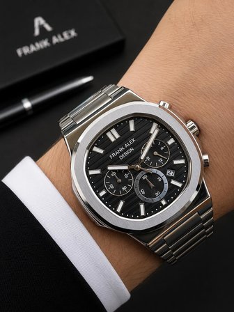 Frank Alex Kronometreli Kadran 2 Yıl Garantili Çelik Kordon 3 Atm Erkek Kol Saati FG.X7275.3