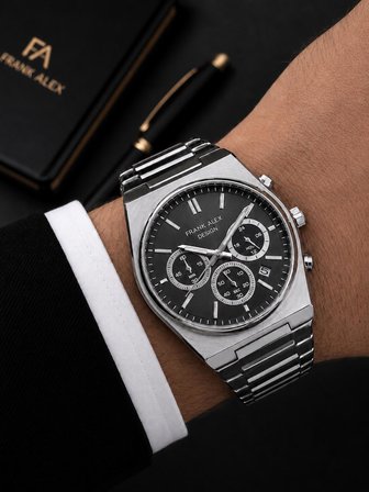 Frank Alex Kronometreli Kadran 2 Yıl Garantili Çelik Kordon 3 Atm Erkek Kol Saati FG.X7274.2