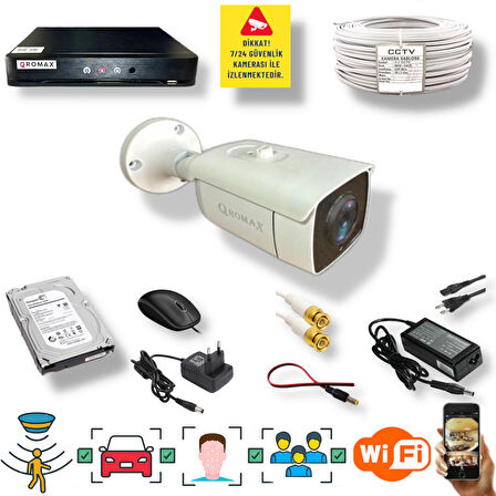 1 Kamerali Set - Araç İnsan Yüz Hareket Algılayan 24 Smd Led 5MP Sony Lensli 1080P Metal Kasa Güvenlik Kamerasi Seti 6224-1