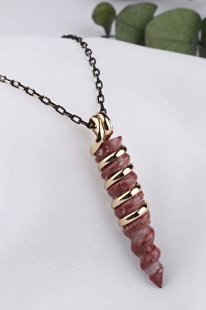 Doğal Altın Kaplama Mat Bordo Jasper Taşı Kolye - 200246