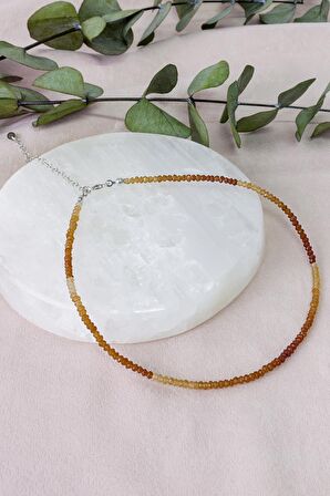 Hessonite Taşı Doğal Taş Kadın Kolyesi (925 Ayar Gümüş Aparatlı)