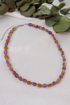 Ametist ve Sitrin Taşı Kolye