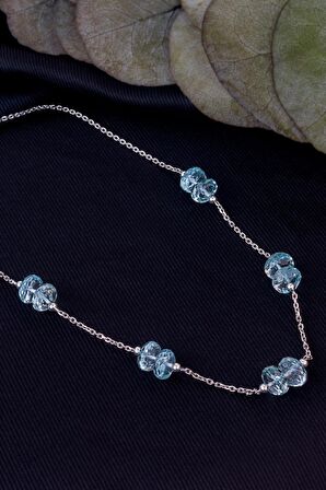 Mavi Topaz Taşı Kolye ( 925 Ayar Gümüş Zincirli)