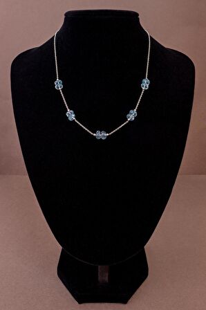 Mavi Topaz Taşı Kolye ( 925 Ayar Gümüş Zincirli)