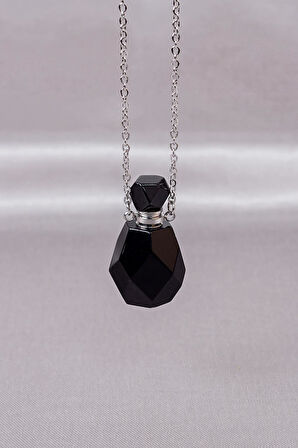 Obsidyen Taşı Parfüm Şişesi Kolye